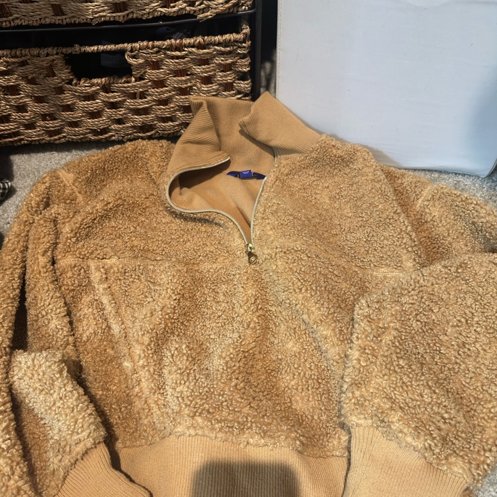 Cozy Tan Sherpa Quarter-Zip Pullover